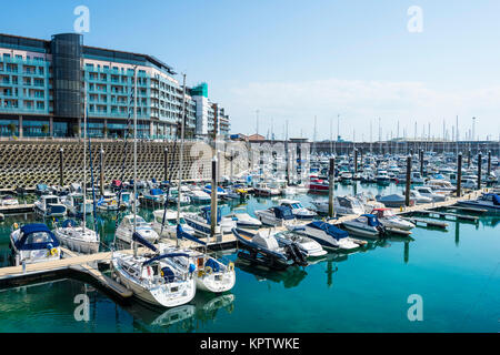 Modern harbour of St. Helier, Jersey, Channel Islands, United Kingdom Stock Photo