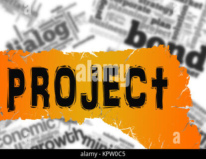 Word cloud with project word on yellow and red banner Stock Photo