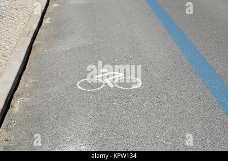 Cycle lane markings on a road Stock Photo