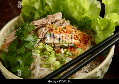Bihun Bebek, a Chinese Peranakan Dish of Rice Noodles Soup with Duck Meat Stock Photo