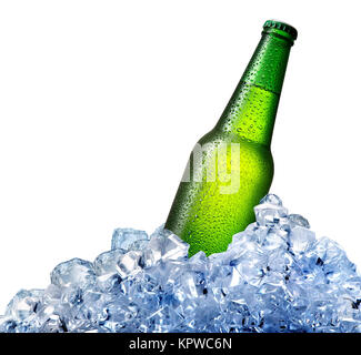 Beer bottle in ice Stock Photo