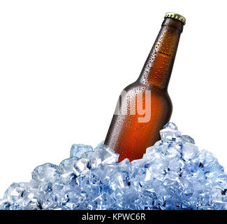 Bottle of beer in ice Stock Photo