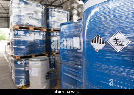 Environmental hazard barrels Stock Photo