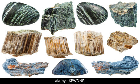 set of various Asbestos mineral stones isolated Stock Photo