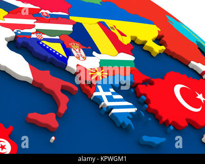 Greece on globe with flags Stock Photo