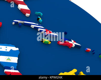 North Caribbean on globe with flags Stock Photo