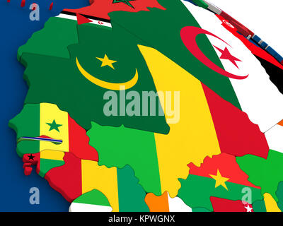 Mali and Senegal on globe with flags Stock Photo