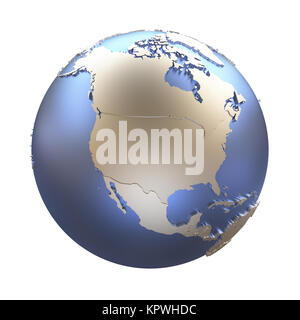 North America on elegant metallic model of planet Earth with blue ocean ...