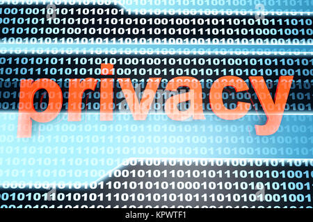 The word Privacy in front of a binary background. Stock Photo