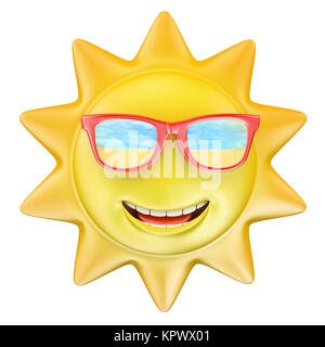 3D Summer sun smiling with glasses Stock Photo