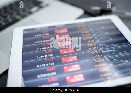 Tablet computer and financial data Stock Photo