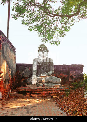 The ruins of a temple and Buddha in Inwa village, Myanmar Burma, Mandalay Stock Photo