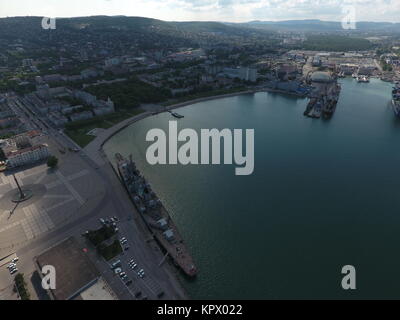 Top view of the marina and quay of Novorossiysk Stock Photo