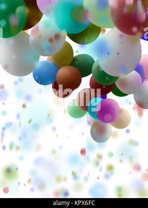 bunte luftballons und konfetti mit partieller bewegungsunschärfe auf weißem hintergrund Stock Photo