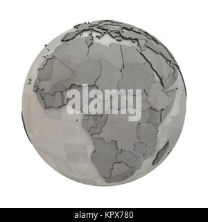 Africa on metallic model of planet Earth. Shiny steel continents with ...