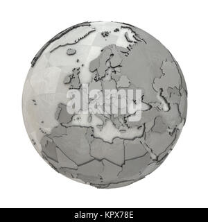 Europe on metallic model of planet Earth. Shiny steel continents with ...