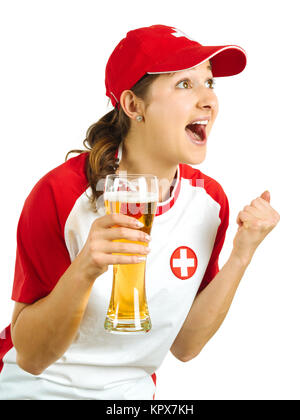 Cheering Swiss sports fan Stock Photo