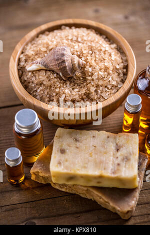 Salt, oil and soap Stock Photo