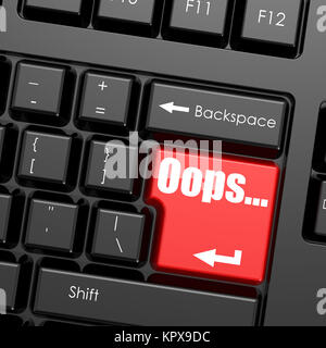 Red enter button on computer keyboard, Oops word Stock Photo