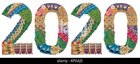 Number 2020 Zentangle. Vector decorative object Stock Vector