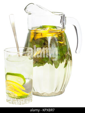 side view of pitcher and tumbler with lemonade Stock Photo