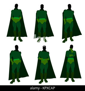 Male super hero silhouette dressed in shorts on a white background Stock Photo