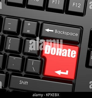 Red enter button on computer keyboard, Donate word Stock Photo