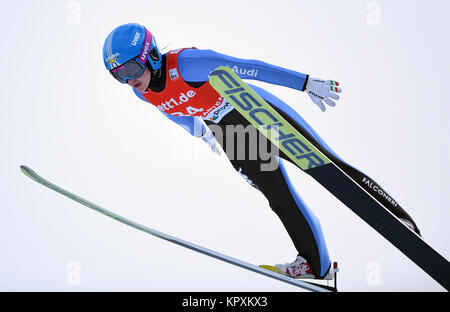 Hinterzarten, Germany. 17th Dec, 2017. Lara Malsiner from Italy during her jump at the FIS Ladies Ski Jumping World Cup in Hinterzarten, Germany, 17 December 2017. Credit: Felix Kästle/dpa/Alamy Live News Stock Photo