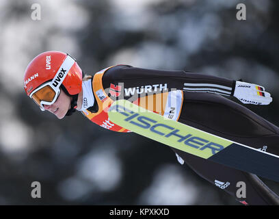 Hinterzarten, Germany. 17th Dec, 2017. Katharina Althaus from Germany during her jump at the FIS Ladies Ski Jumping World Cup in Hinterzarten, Germany, 17 December 2017. Credit: Felix Kästle/dpa/Alamy Live News Stock Photo