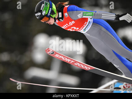 Hinterzarten, Germany. 17th Dec, 2017. Ursa Bogataj from Slovenia during her jump at the FIS Ladies Ski Jumping World Cup in Hinterzarten, Germany, 17 December 2017. Credit: Felix Kästle/dpa/Alamy Live News Stock Photo