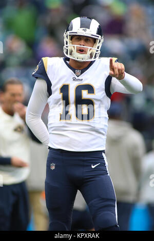 Seattle, WA, USA. 17th Dec, 2017. Los Angeles Rams quarterback Jared Goff (16) before a game between the Los Angeles Rams and Seattle Seahawks at CenturyLink Field in Seattle, WA. Sean Brown/CSM/Alamy Live News Stock Photo
