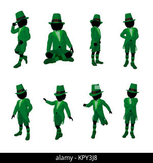 African american leprechaun girl silhouette on a white background Stock Photo