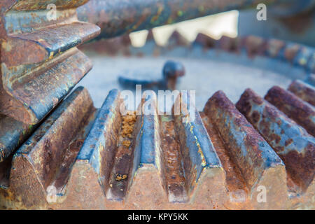 Old rusty weathered sea boats gears on a port Stock Photo