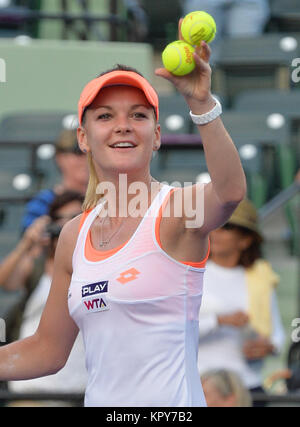 KEY BISCAYNE, FL - MARCH 21: Agnieszka Radwanska at Sony Open Tennis at Crandon Park Tennis Center on March 21, 2014 in Key Biscayne, Florida   People:  Agnieszka Radwanska Stock Photo