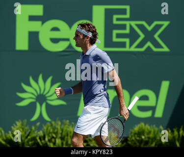 KEY BISCAYNE, FL - MARCH 21: Roger Federer at Sony Open Tennis at Crandon Park Tennis Center on March 21, 2014 in Key Biscayne, Florida   People:  Roger Federer Stock Photo