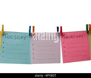 colored paper with the days of the week Stock Photo