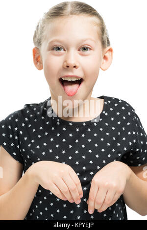 Child grimace animal, on white background isolated Stock Photo