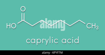 Caprylic (octanoic) acid molecule. Common saturated medium-chain fatty acid. Skeletal formula. Stock Photo