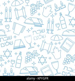 Shabbat symbols seamless pattern. Stock Vector