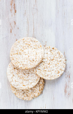 Healthy Snack from Rice Cakes Light Wooden Background Stock Photo