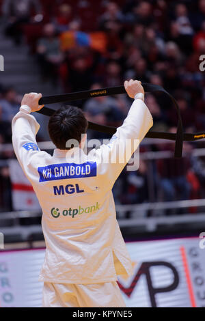 Kherlen Ganbold, Mongolia after final fight against Yeldos Zhumakanov, Kazakhstan during Judo World Masters tour Stock Photo