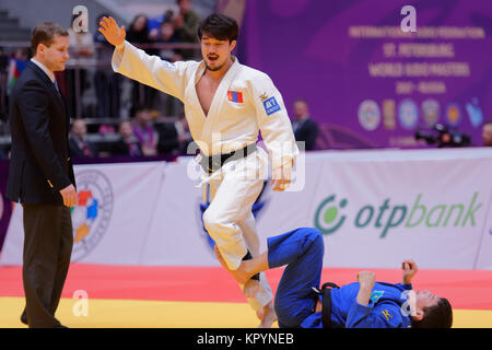 Kherlen Ganbold, Mongolia (white) won the final fight against Yeldos Zhumakanov, Kazakhstan during Judo World Masters tour Stock Photo