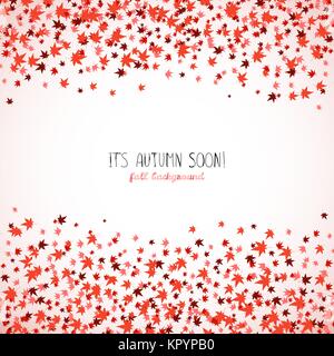 Square frame made from red maple leaves. Copy space. Background of autumn leaves. Frame for text. Momiji. Autumn concept. Vector illustration. Stock Vector