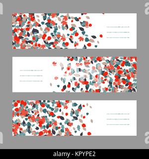 Autumn banner set. Red and blue maple leaves. Copy space. Background of fallen leaves. Frame for text. Fall concept. Stock Vector