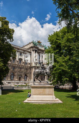 Franz Stephan von Lothringen Statue and Neue Burg Wing of Wiener Hofburg Palace, Burggarten, Vienna, Austria, Europe Stock Photo