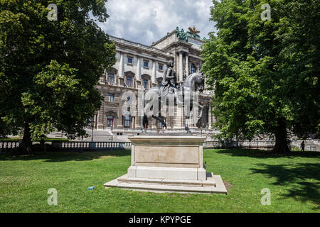 Franz Stephan von Lothringen Statue and Neue Burg Wing of Wiener Hofburg Palace, Burggarten, city of Vienna, Austria, Europe Stock Photo