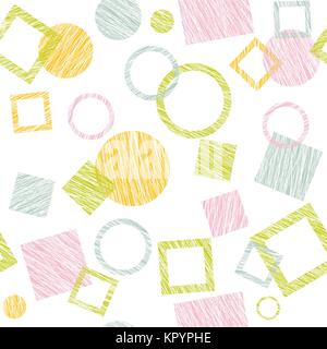 Random scratched elements. Abstract seamless pattern. Circles and squares. For decoration or printing on fabric. Pattern fills. Simple graphic texture Stock Vector