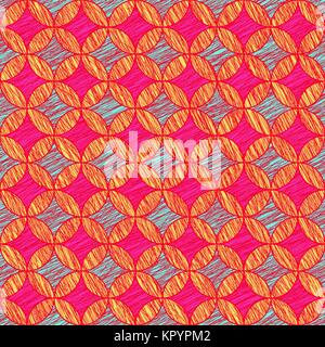 Grunge round background. Based on Traditional Japanese Embroidery. Abstract Seamless pattern. Based on Sashiko stitching - shippo-tsunagi. Colorful ba Stock Vector