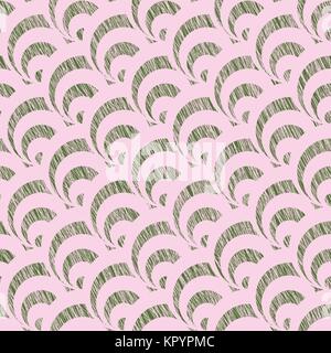 Scratched seamless pattern. Abstract shell texture. Based on Traditional Japanese Embroidery Sashiko. Pink and green backdrop. For decoration or print Stock Vector