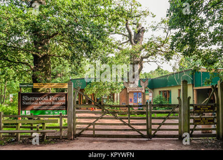 Front gate of the Sherwood Forest National Nature Reserve Visitor Centre in Nottinghamshire, England, UK Stock Photo